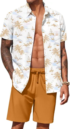 COOFANDY Men's Hawaiian 2 Piece Outfits Summer Beach Matching Set Short Sleeve Floral Shirts and Shorts