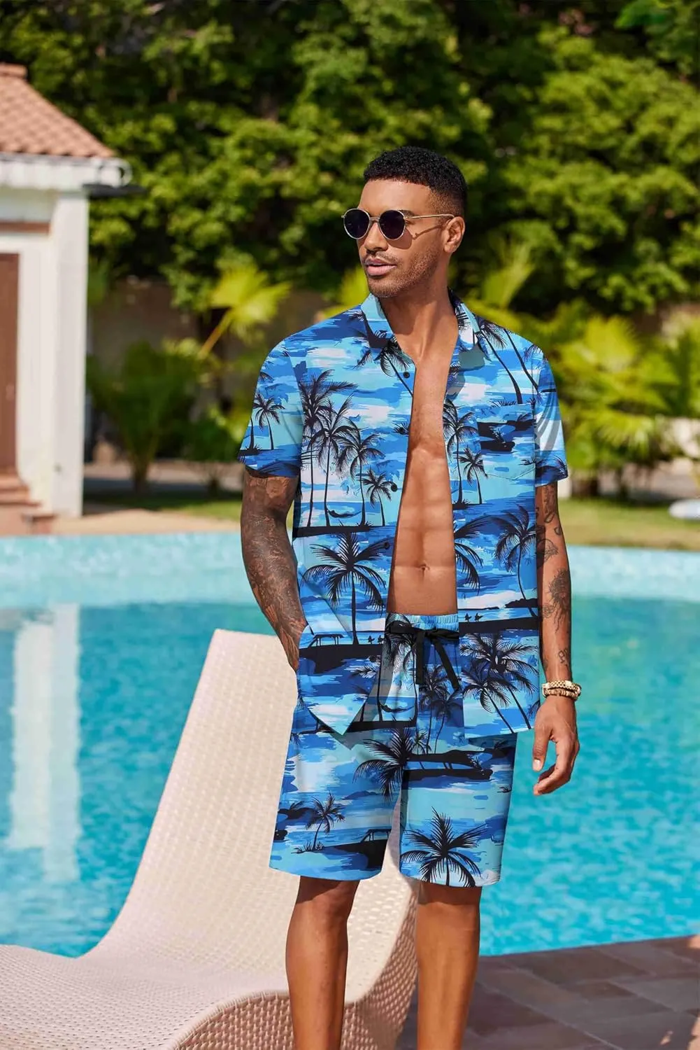 COOFANDY Men's Hawaiian 2 Piece Outfits Summer Beach Matching Set Short Sleeve Floral Shirts and Shorts