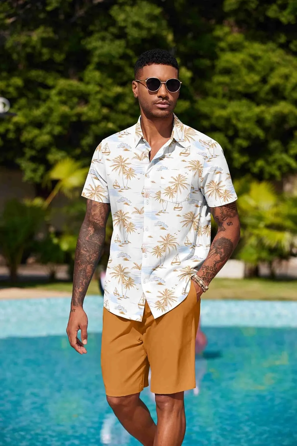 COOFANDY Men's Hawaiian 2 Piece Outfits Summer Beach Matching Set Short Sleeve Floral Shirts and Shorts