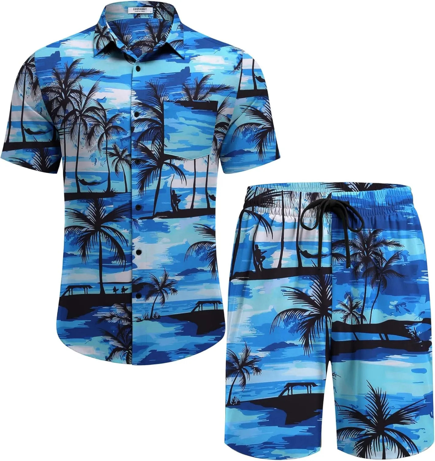 COOFANDY Men's Hawaiian 2 Piece Outfits Summer Beach Matching Set Short Sleeve Floral Shirts and Shorts