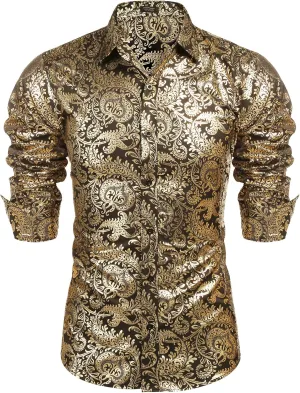 COOFANDY Men's Paisley Shirt Luxury Disco Long Sleeve Button Down Dress Shirts