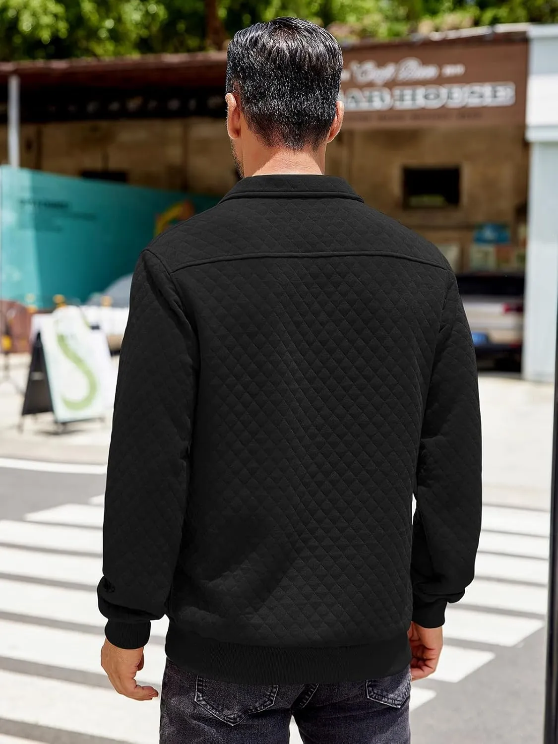 COOFANDY Mens Quarter Sweatshirt Quilted Long Sleeve Mock Neck Active Sweater Waffle Pullover Polo Shirts With Pockets