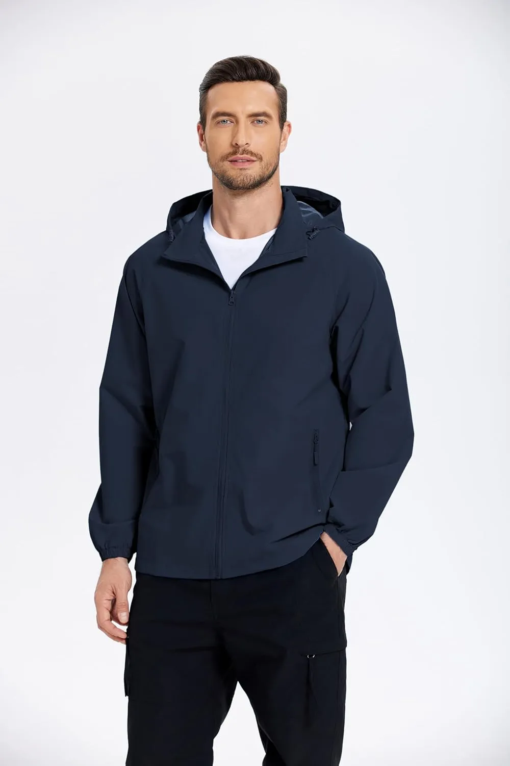COOFANDY Mens Rain Jacket Lightweight Waterproof Raincoat Packable Rain Shell Jacket With Hood Golf Hiking Windbreaker