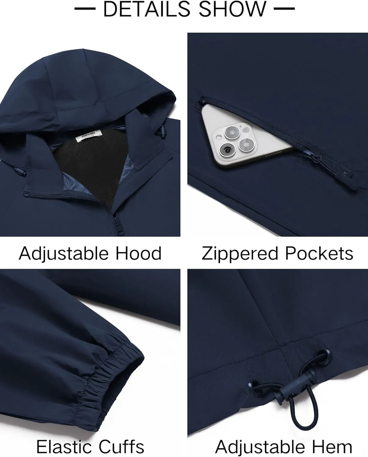 COOFANDY Mens Rain Jacket Lightweight Waterproof Raincoat Packable Rain Shell Jacket With Hood Golf Hiking Windbreaker