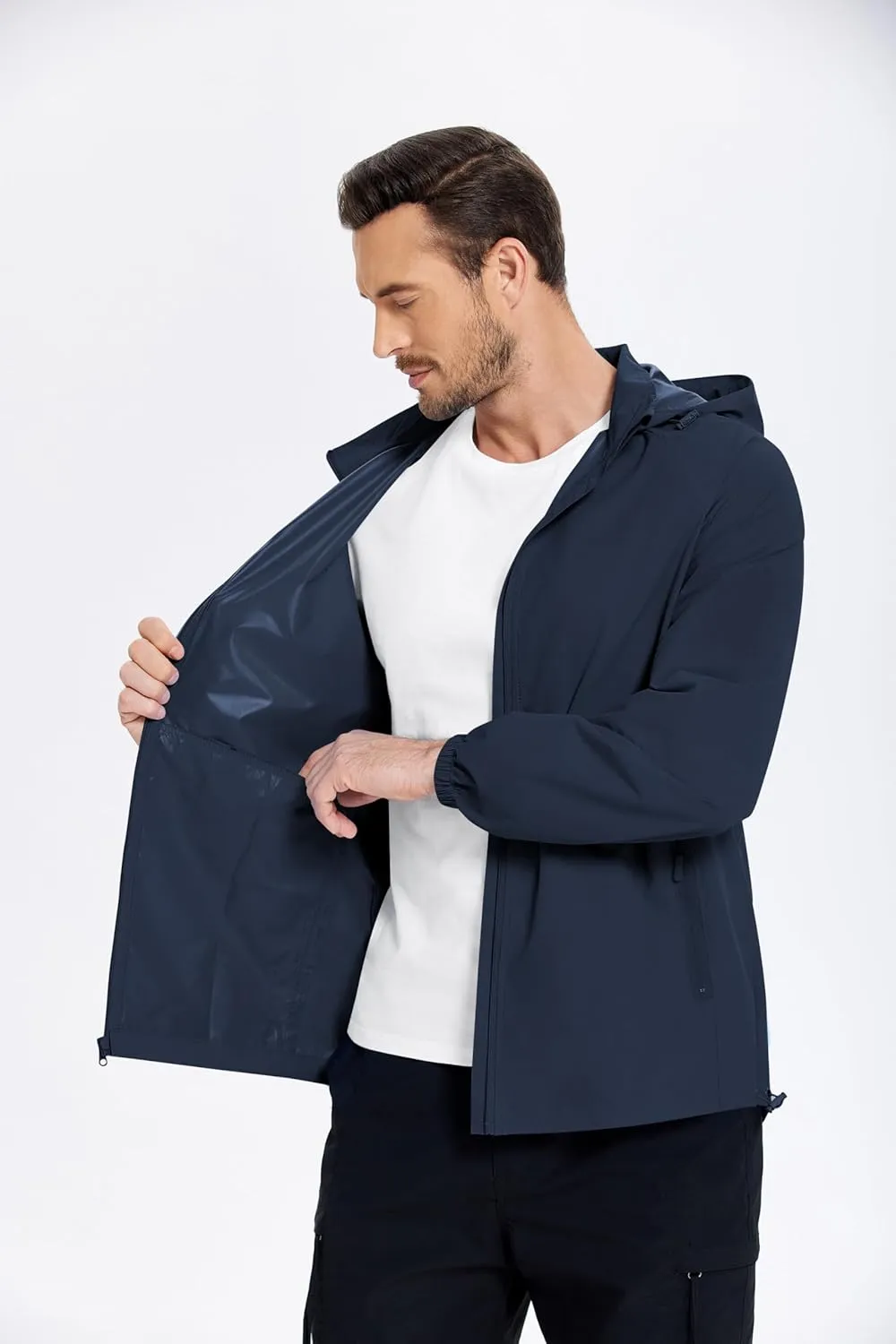 COOFANDY Mens Rain Jacket Lightweight Waterproof Raincoat Packable Rain Shell Jacket With Hood Golf Hiking Windbreaker