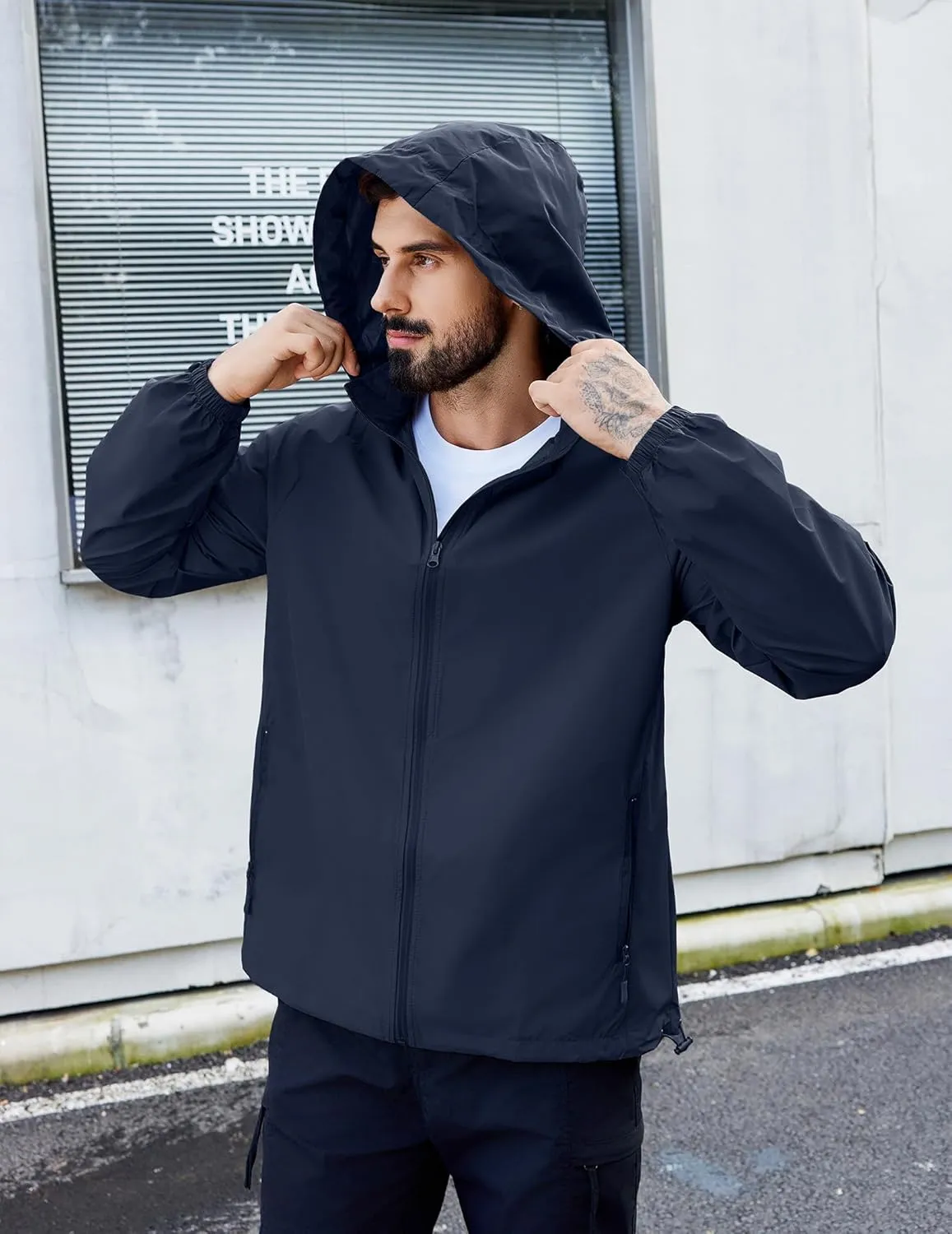 COOFANDY Mens Rain Jacket Lightweight Waterproof Raincoat Packable Rain Shell Jacket With Hood Golf Hiking Windbreaker