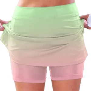 cooki Tennis Skirts for Women Summer Casual High Waisted Athletic Skort Lightweight Stretchy Workout Gradient Color Skirt