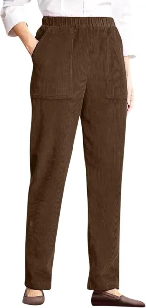 Corduroy Pants for Women High Waisted Straight Leg Pants Solid Color Casual Winter Pants Trousers with Pockets
