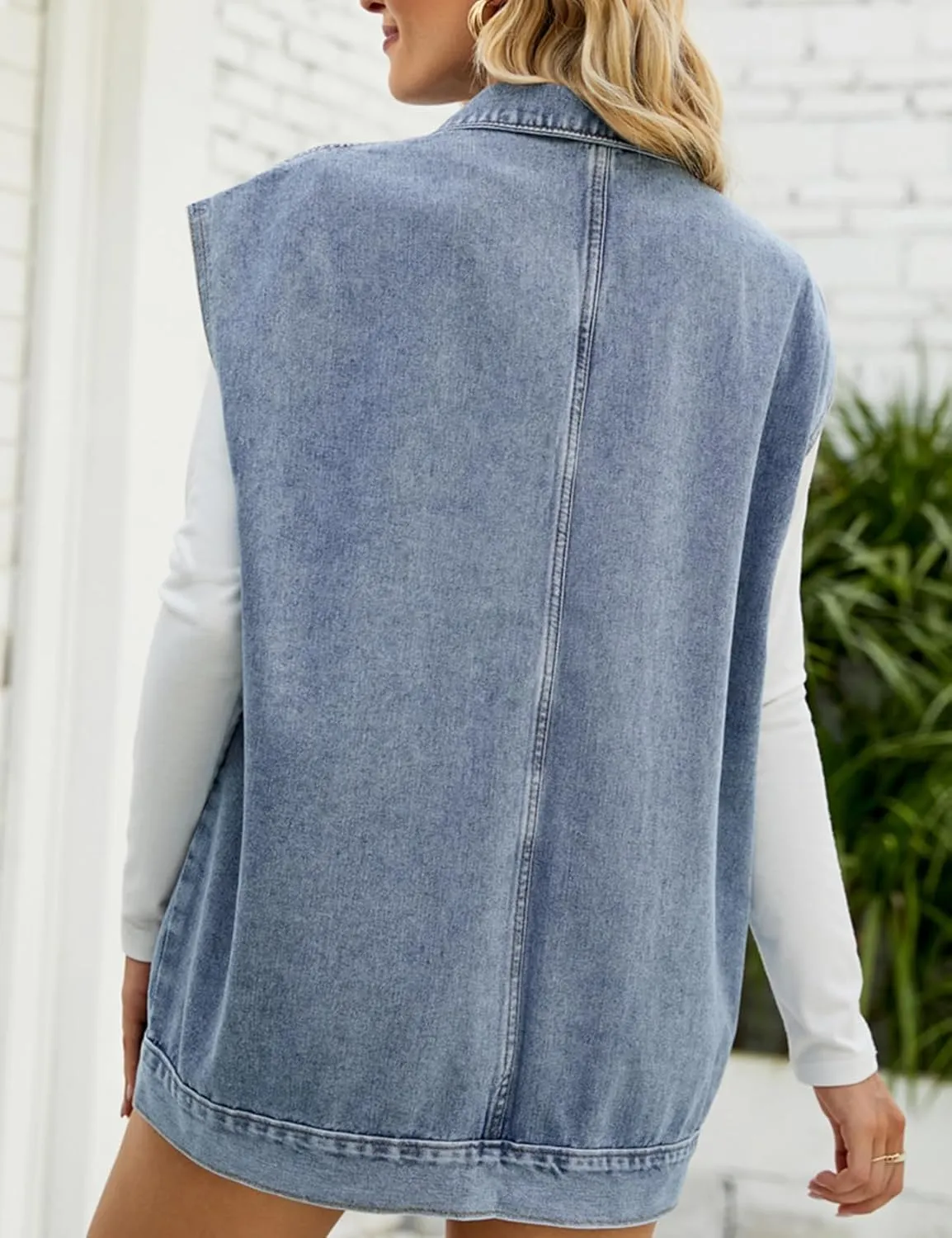 COZYPOIN Womens Denim Vest Oversized Button Down Sleeveless Denim Jean Vest Trendy Vintage Jacket Waistcoat with Pockets