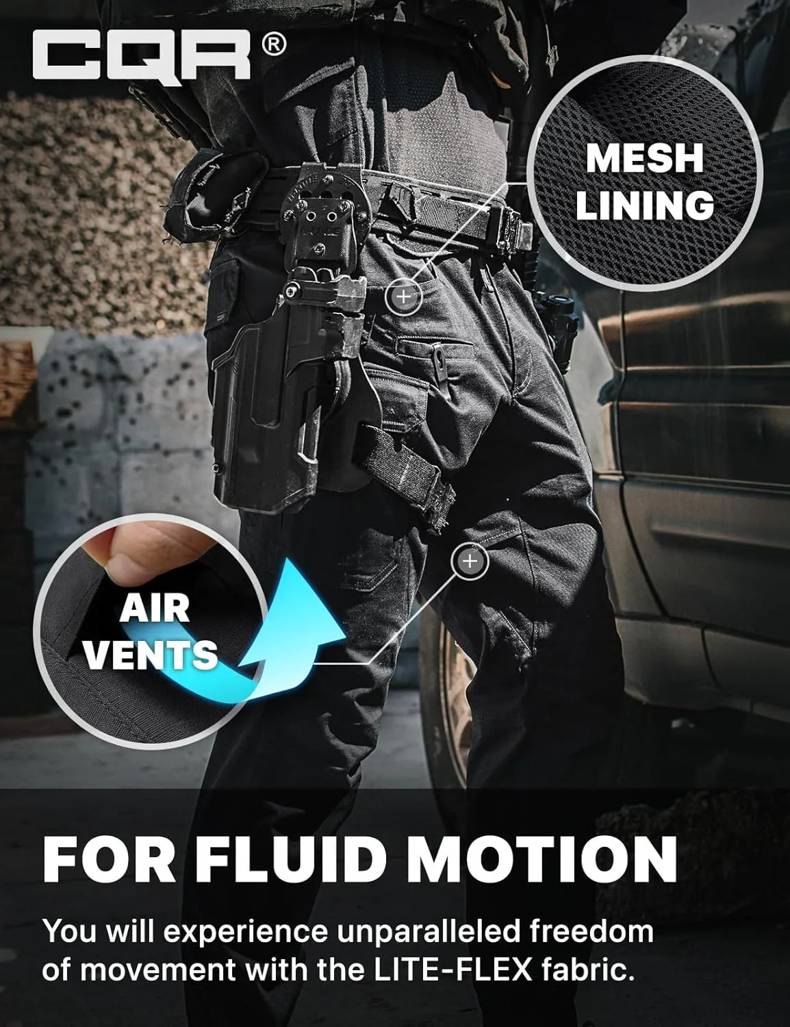 CQR Men's Flex Lightweight Joggers, Elastic Waist Drawstring Casual Pants, Tapered Fit Water Resistant Outdoor Cargo Pants
