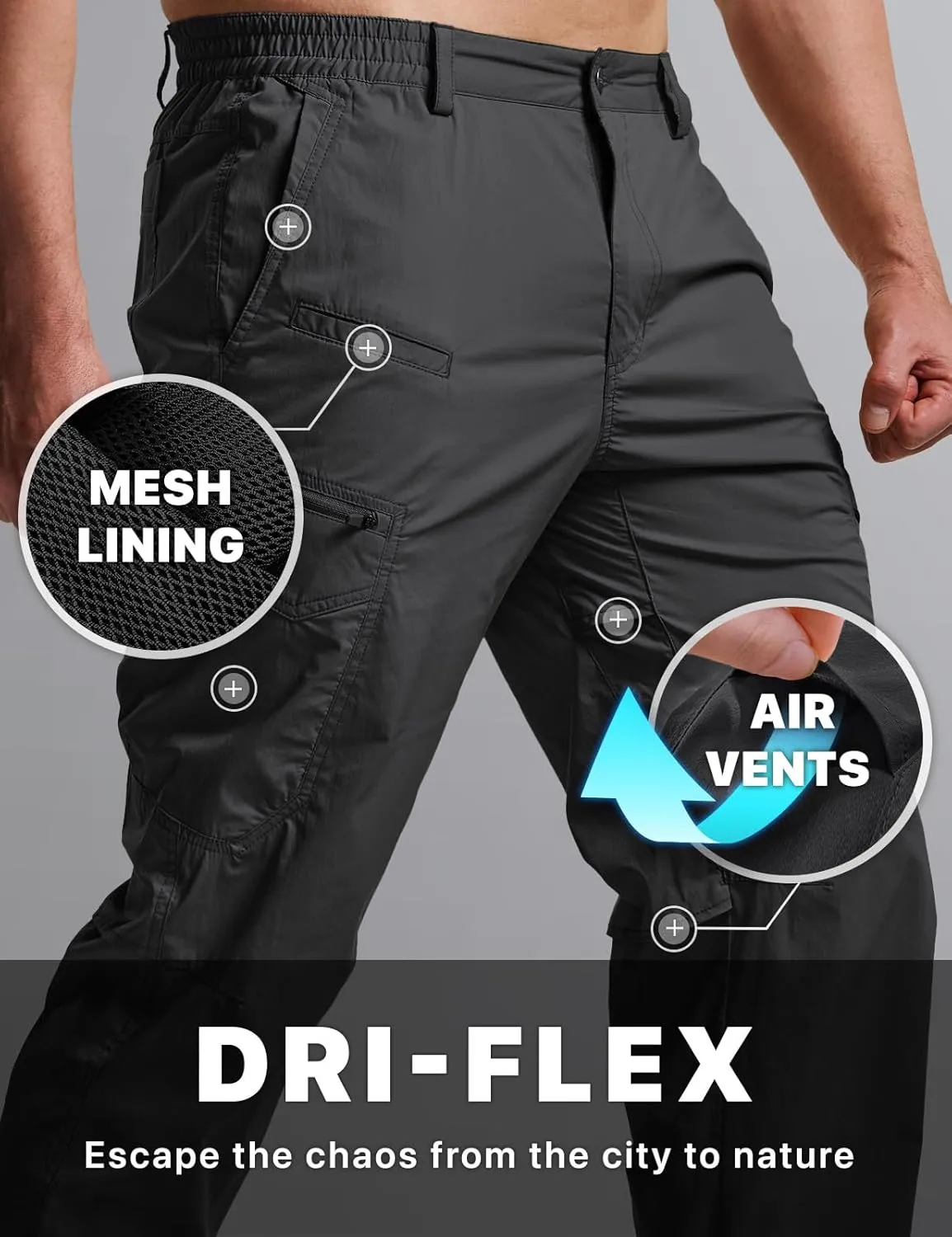 CQR Men's Quick Dry Tactical Pants, Water Resistant Outdoor Pants, Lightweight Stretch Cargo Work Hiking Pants