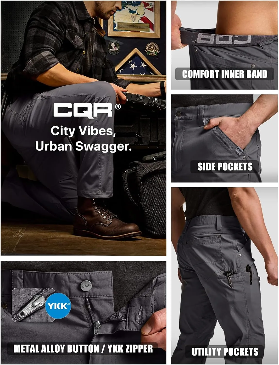 CQR Men's Vent Stretch Pants, Quick Dry Lightweight Casual Cargo Pants, Water Resistant Straight-Fit Utility Work Pants