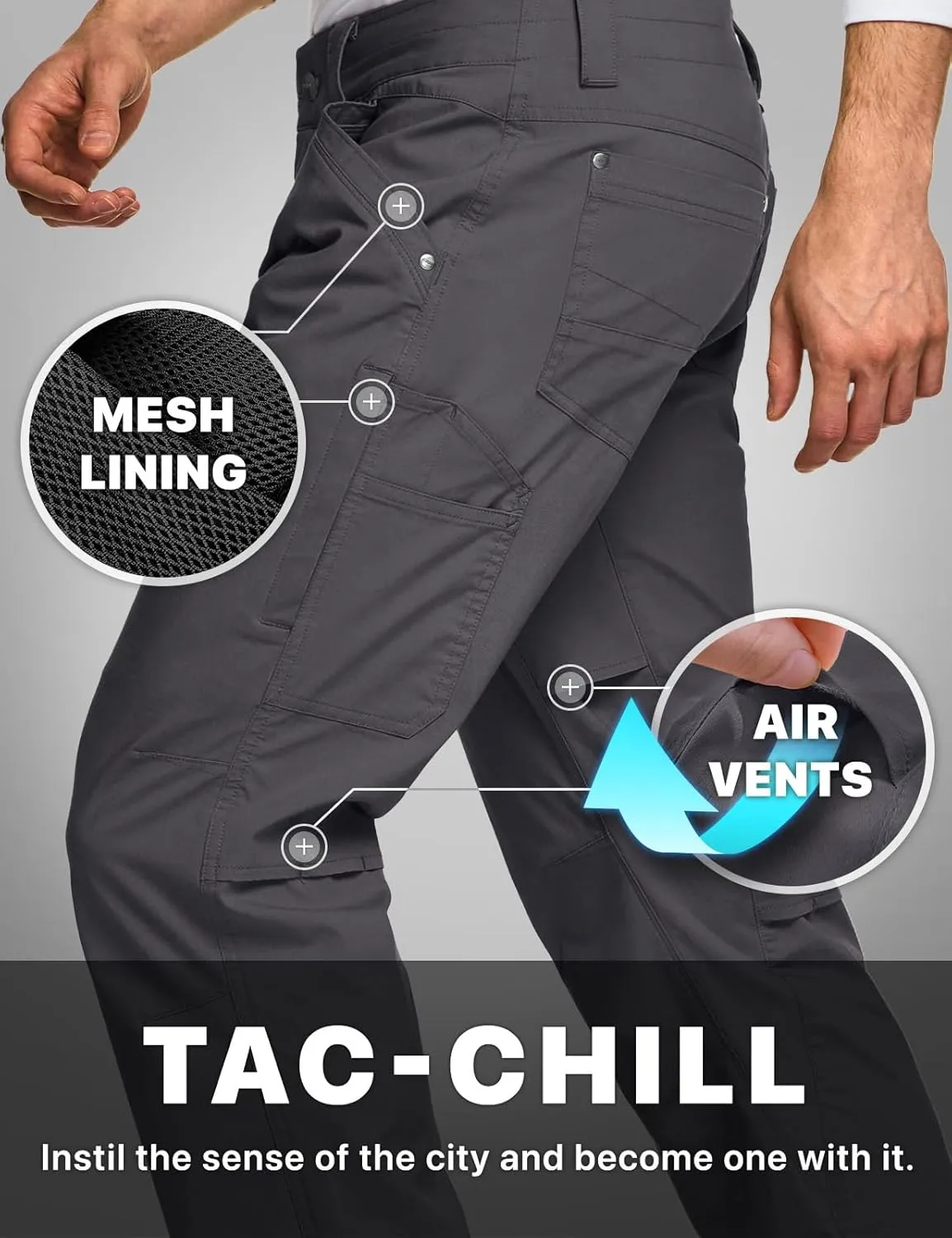 CQR Men's Vent Stretch Pants, Quick Dry Lightweight Casual Cargo Pants, Water Resistant Straight-Fit Utility Work Pants