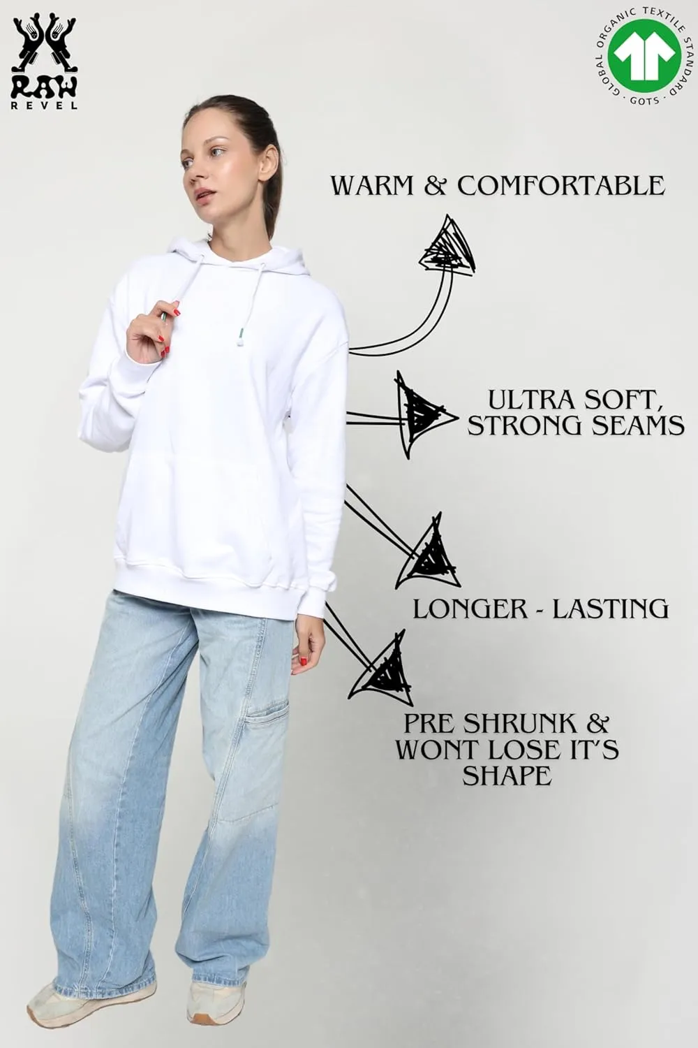 Crewneck 100% Certified Organic Cotton, Soft Hoodie