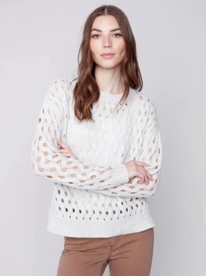 Crewneck Cable Knit Plushy Sweater [Almond-C2541]