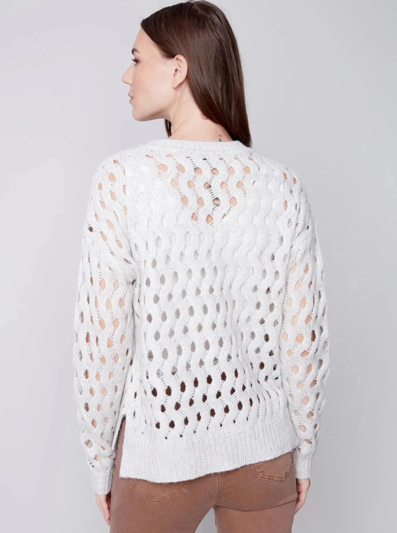 Crewneck Cable Knit Plushy Sweater [Almond-C2541]
