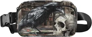Crow Skull Fanny Pack Water Resistant, Women Men Waist Pack Sling Bag Purse for Travel Hiking