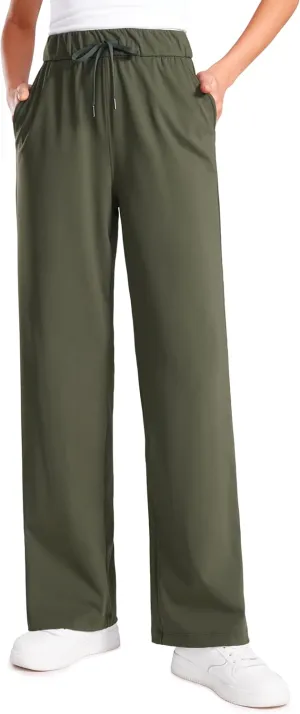 CRZ YOGA 4-Way Stretch Casual Pants for Womens 30.5" Straight Wide Leg Work Pants with Pockets