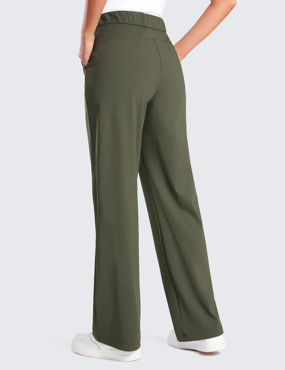 CRZ YOGA 4-Way Stretch Casual Pants for Womens 30.5" Straight Wide Leg Work Pants with Pockets