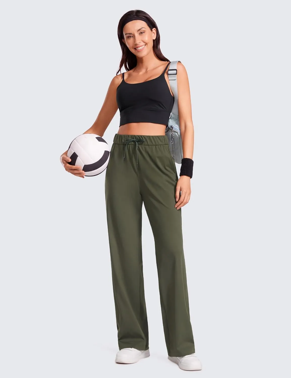 CRZ YOGA 4-Way Stretch Casual Pants for Womens 30.5" Straight Wide Leg Work Pants with Pockets