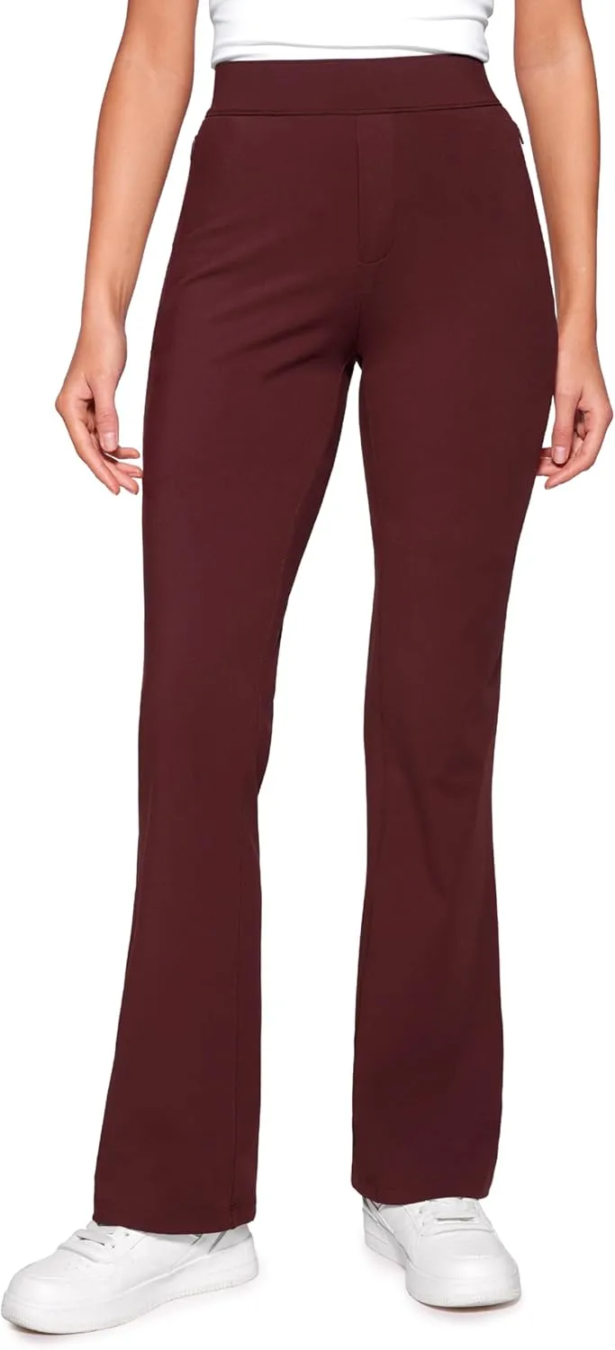 CRZ YOGA 4-Way Stretch Flare Womens Pants Tall 31" Dress Work Casual High Waisted Lounge Sweatpants with Zip Pockets