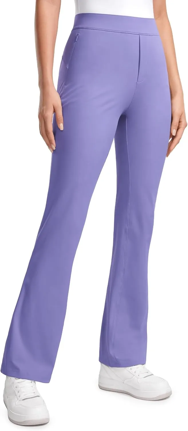 CRZ YOGA 4-Way Stretch Flare Womens Pants Tall 31" Dress Work Casual High Waisted Lounge Sweatpants with Zip Pockets