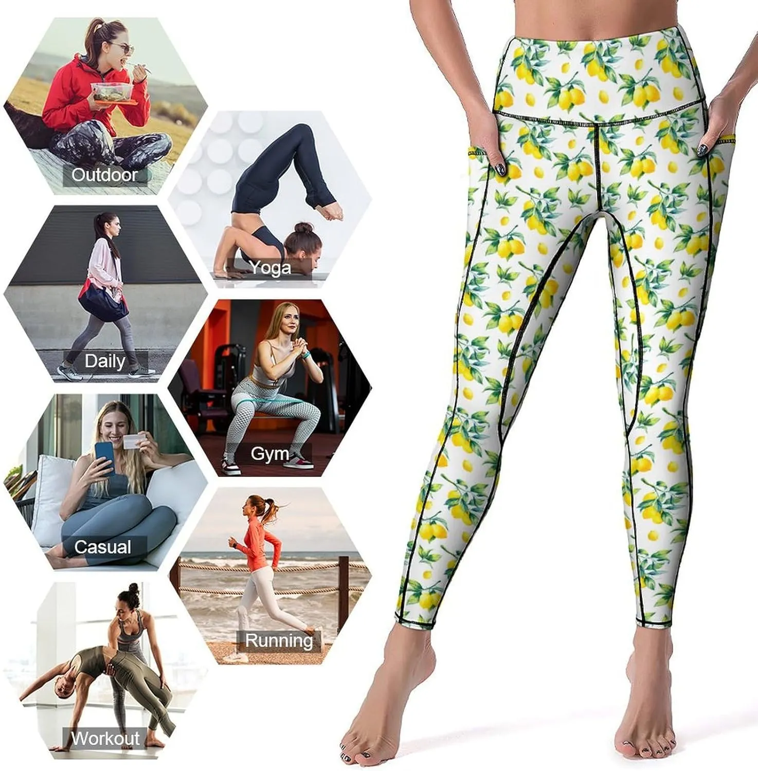 Cute Birds Floral Yoga Pants Women Tummy Control Workout Leggings with Pockets Stretchy High Waist Work Casual Pants