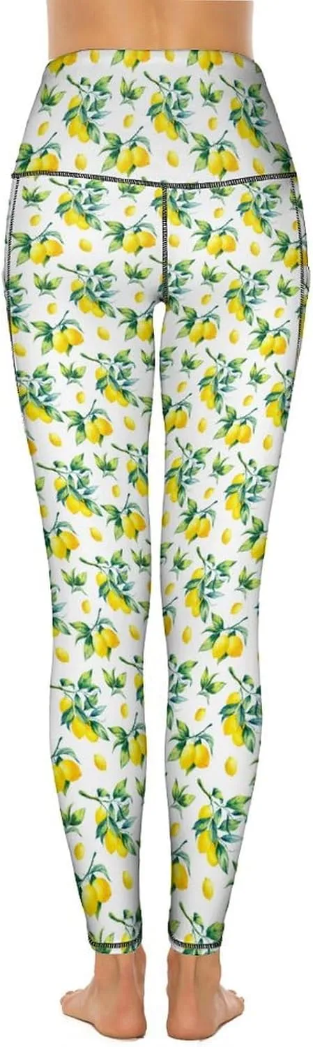 Cute Birds Floral Yoga Pants Women Tummy Control Workout Leggings with Pockets Stretchy High Waist Work Casual Pants