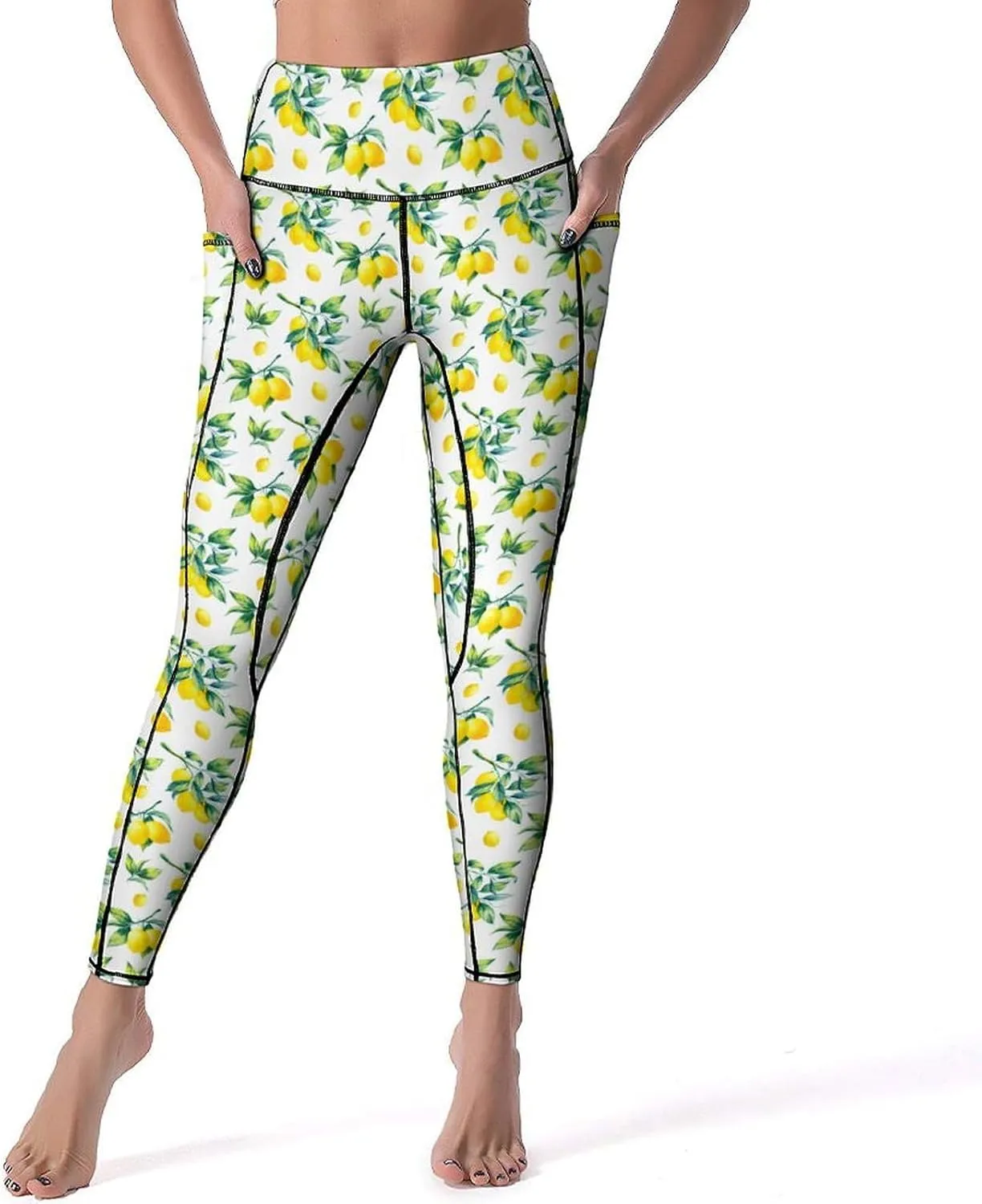 Cute Birds Floral Yoga Pants Women Tummy Control Workout Leggings with Pockets Stretchy High Waist Work Casual Pants