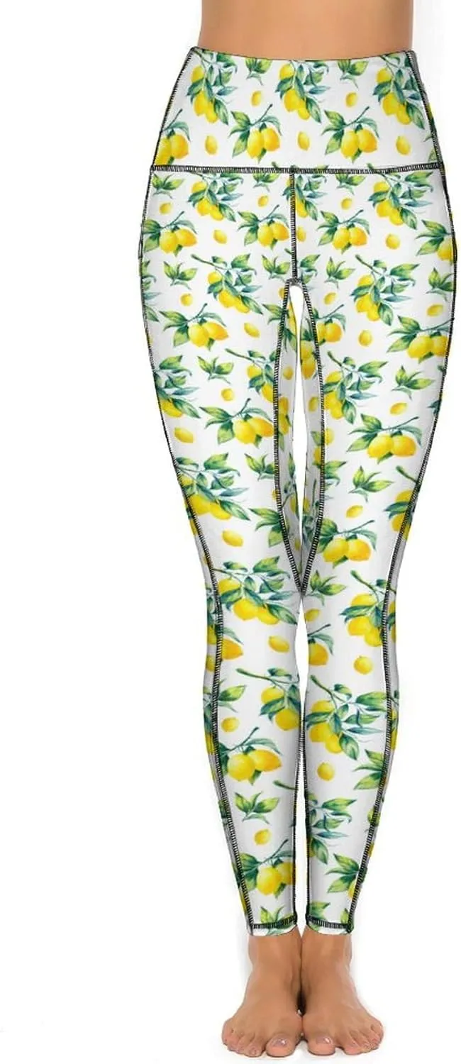 Cute Birds Floral Yoga Pants Women Tummy Control Workout Leggings with Pockets Stretchy High Waist Work Casual Pants