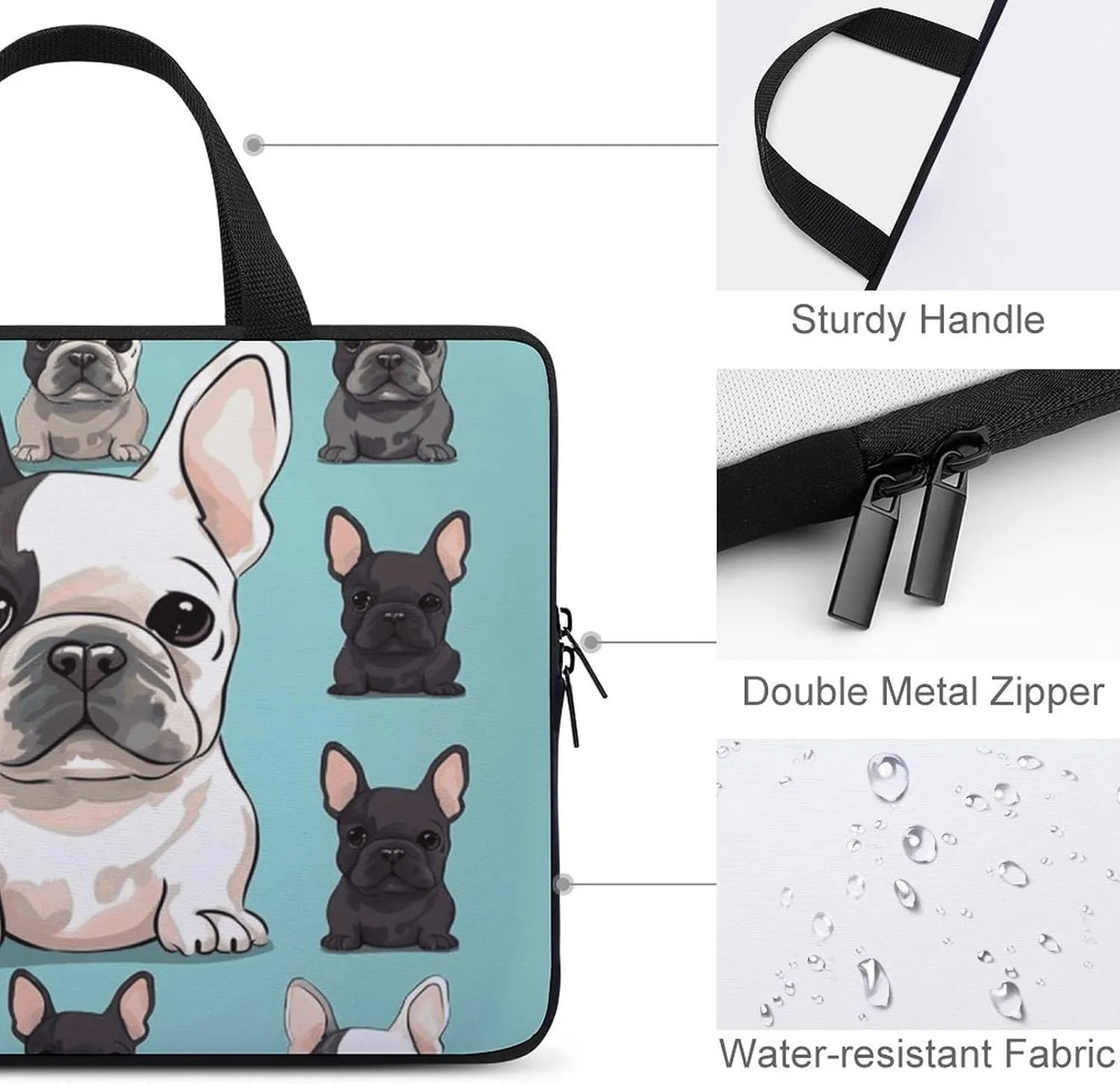 Cute French Bulldog Laptop Bag Durable Laptop Sleeve Water-Resistant Notebook Bag for Computer Or Tablet