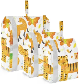 Cute Kids Doodle Orange Animals 3 Set Travel Packing Cubes For Suitcases Stackable Garment Bag Closet Storage Bags For Luggage Organizers And Storage