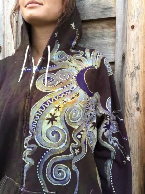 Deepest Gold and Purple Moon Star Organic Cotton Batik Hoodie