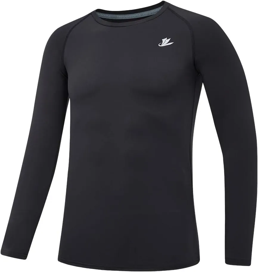 DEVOROPA Youth Boys Compression Shirt Long Sleeve Football Baseball Undershirt Quick Dry Kids Sports Baselayer Crewneck