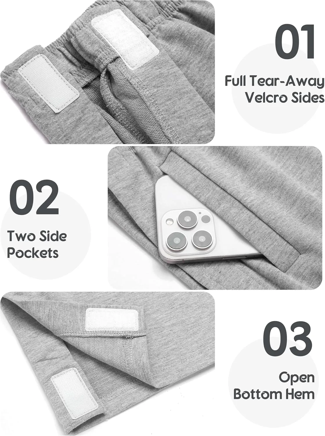 Deyeek Tear Away Pants for Women Side Snap Button Sweatpants Loose Fit Casual Post Surgery Adaptive Clothing with Pockets