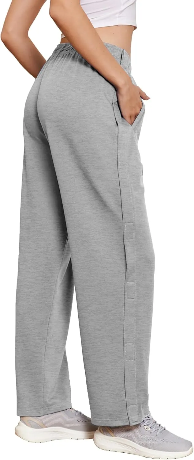 Deyeek Tear Away Pants for Women Side Snap Button Sweatpants Loose Fit Casual Post Surgery Adaptive Clothing with Pockets