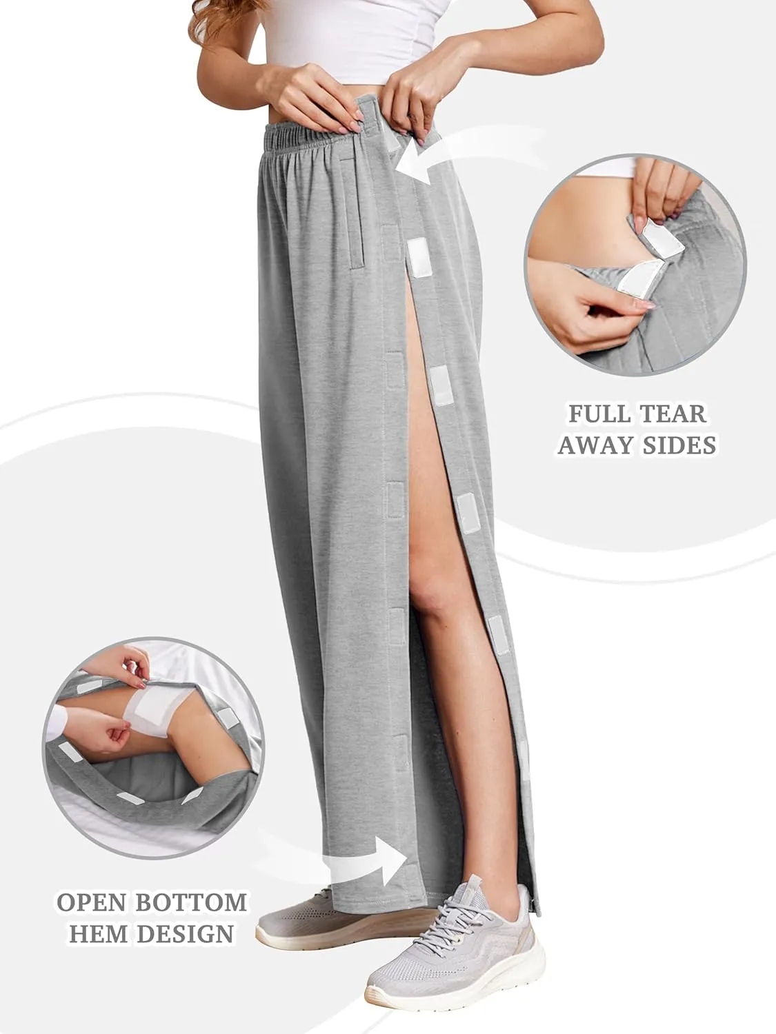 Deyeek Tear Away Pants for Women Side Snap Button Sweatpants Loose Fit Casual Post Surgery Adaptive Clothing with Pockets