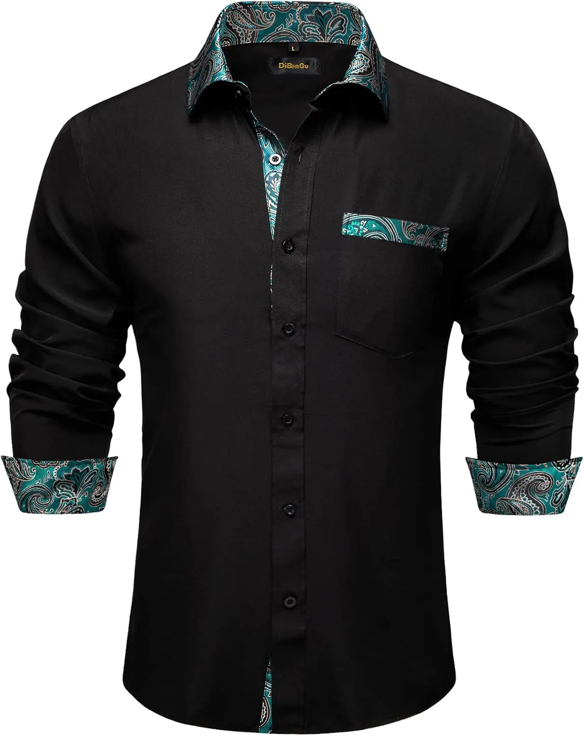 DiBanGu Mens Long Sleeve Dress Shirt Casual Cotton Button Down Shirts with Pocket Business Inner Contrast Shirt