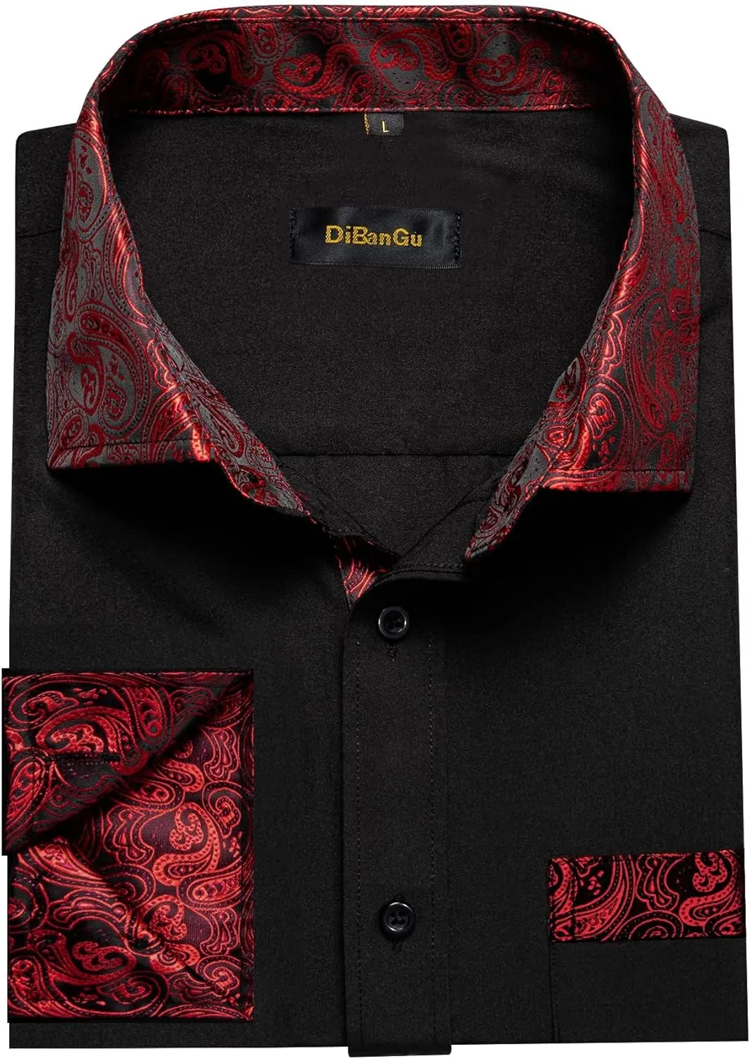 DiBanGu Mens Long Sleeve Dress Shirt Casual Cotton Button Down Shirts with Pocket Business Inner Contrast Shirt