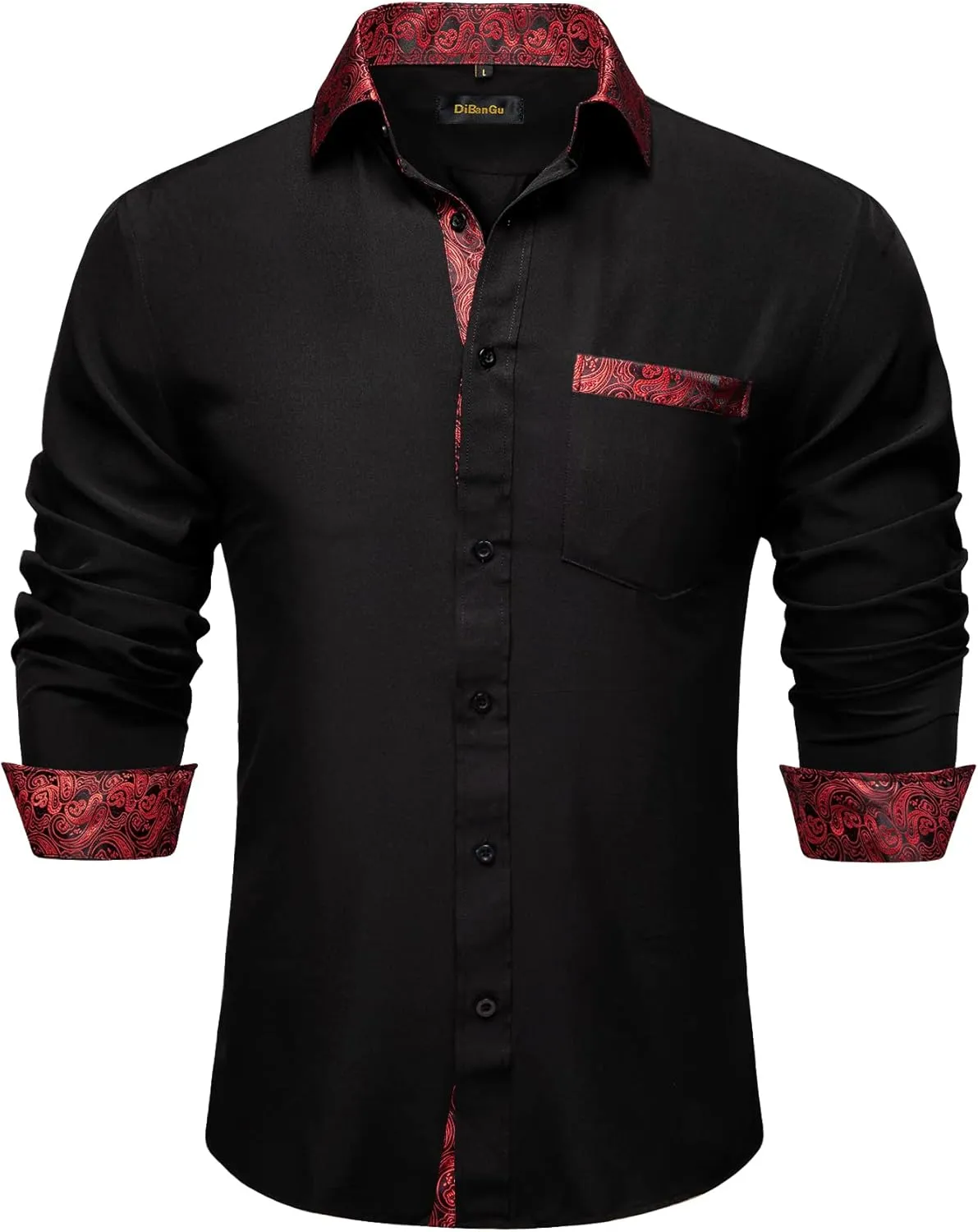DiBanGu Mens Long Sleeve Dress Shirt Casual Cotton Button Down Shirts with Pocket Business Inner Contrast Shirt