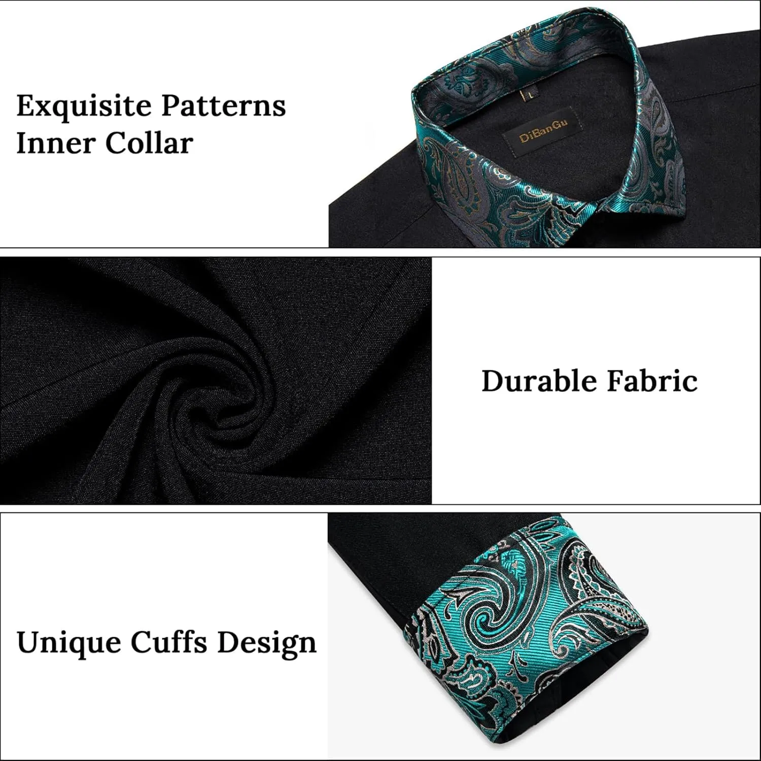 DiBanGu Mens Long Sleeve Dress Shirt Casual Cotton Button Down Shirts with Pocket Business Inner Contrast Shirt