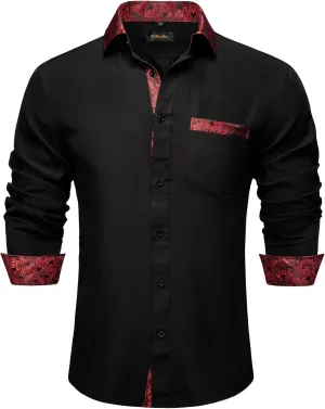 DiBanGu Mens Long Sleeve Dress Shirt Casual Cotton Button Down Shirts with Pocket Business Inner Contrast Shirt