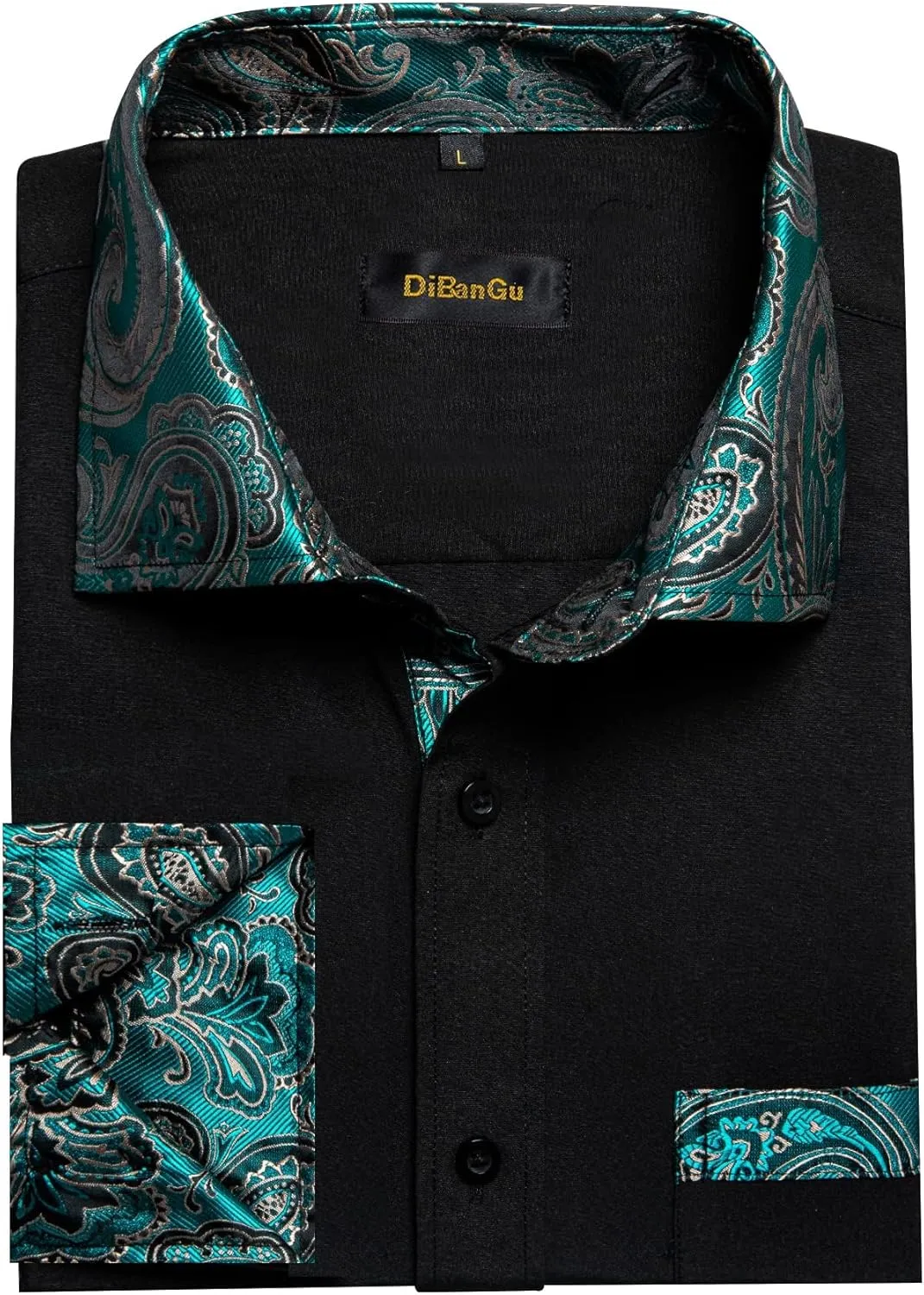DiBanGu Mens Long Sleeve Dress Shirt Casual Cotton Button Down Shirts with Pocket Business Inner Contrast Shirt