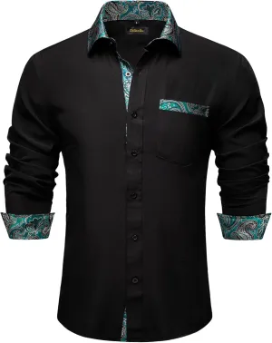 DiBanGu Mens Long Sleeve Dress Shirt Casual Cotton Button Down Shirts with Pocket Business Inner Contrast Shirt