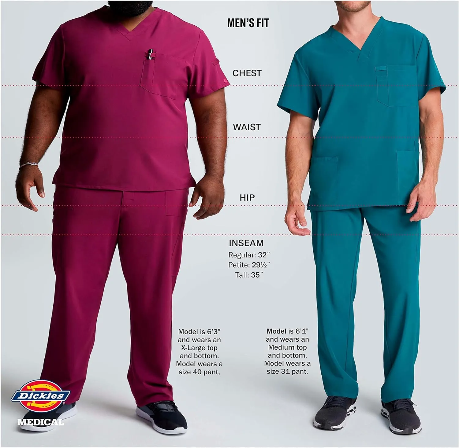 Dickies Men's Scrub Pant Mid Rise Straight Leg Pants with 6 Pockets, Zip Fly Front DK220
