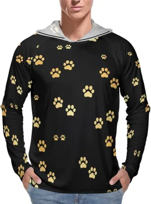 Dog Gold Paw Prints Men's Quick Dry Long Sleeve Shirts UV Sun Protection Moisture Wicking T-Shirt 3XL