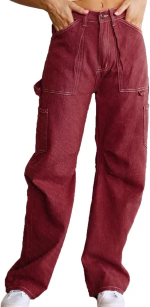 Dokotoo Cargo Long Pants Women 2024 Wide Leg High Waisted with Pockets Casual Pants