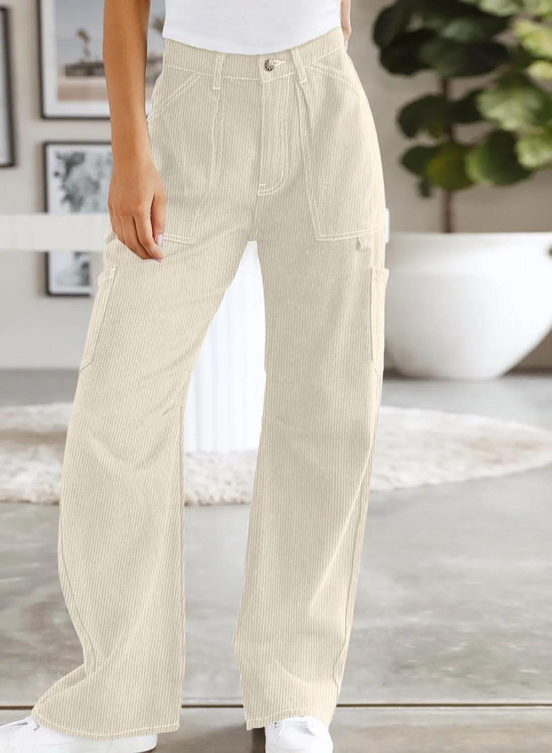 Dokotoo Cargo Long Pants Women 2024 Wide Leg High Waisted with Pockets Casual Pants