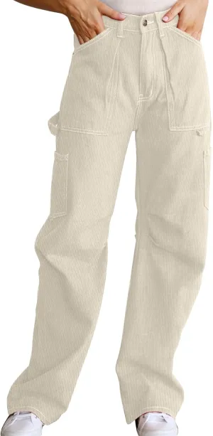 Dokotoo Cargo Long Pants Women 2024 Wide Leg High Waisted with Pockets Casual Pants