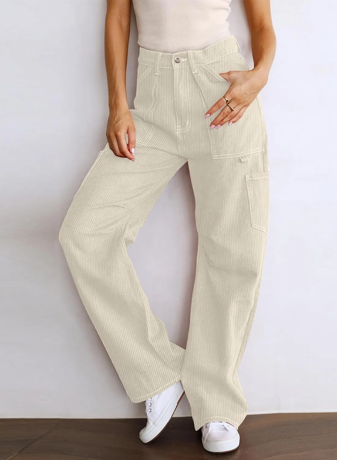 Dokotoo Cargo Long Pants Women 2024 Wide Leg High Waisted with Pockets Casual Pants
